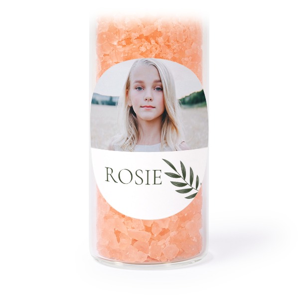 Glasrør med runde klistermærker & lyserødt badesalt - 12 stk