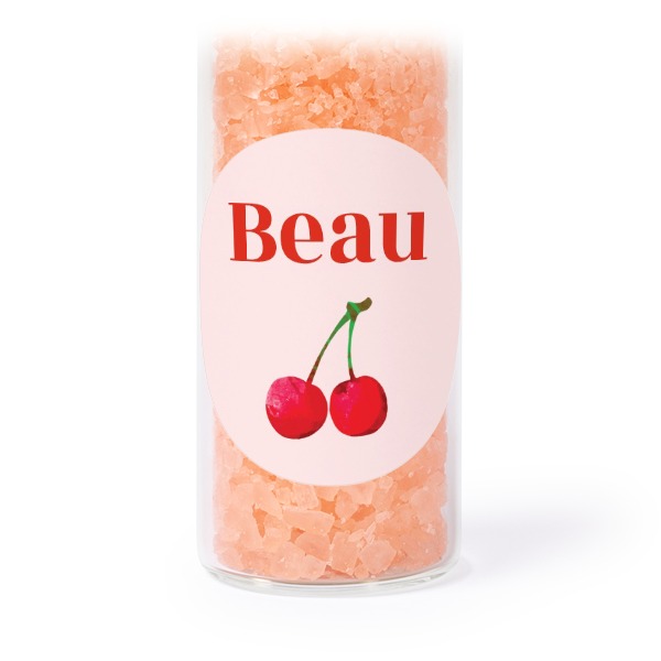Glazen buisjes met ronde stickers & roze badzout - set van 12