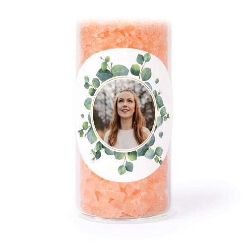 Glass tubes with round stickers & pink bath salt - set of 12