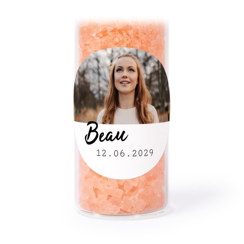 Glass tubes with round stickers & pink bath salt - set of 12 Glass tubes with round stickers & pink bath salt - set of 12