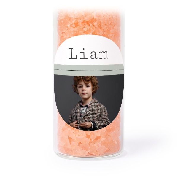 Glazen buisjes met ronde stickers & roze badzout - set van 12 Glazen buisjes met ronde stickers & roze badzout - set van 12