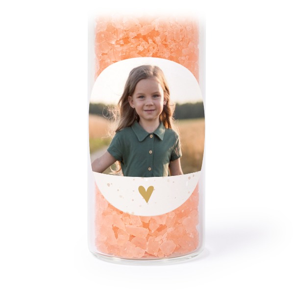 Glass tubes with round stickers & pink bath salt - set of 12