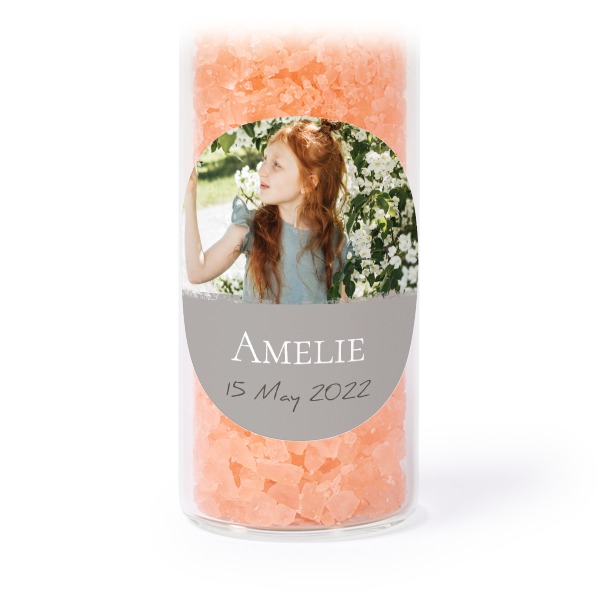 Glasrør med runde klistermærker & lyserødt badesalt - 12 stk