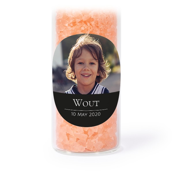 Glazen buisjes met ronde stickers & roze badzout (set van 12)