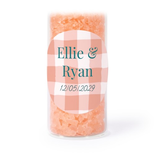 Glass tubes with round stickers & pink bath salt - set of 12