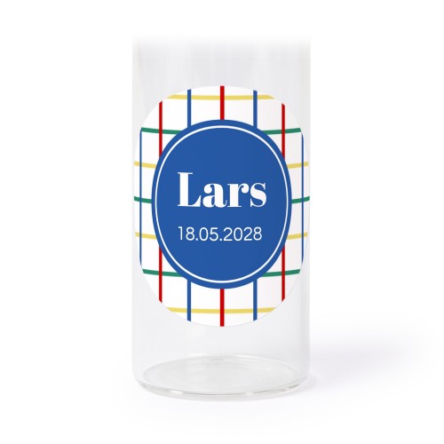 Glasrør med låg og runde klistermærker - 12 stk