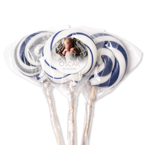 Blaue Lutscher mit Fotoaufkleber personalisiert - 12 Stk.