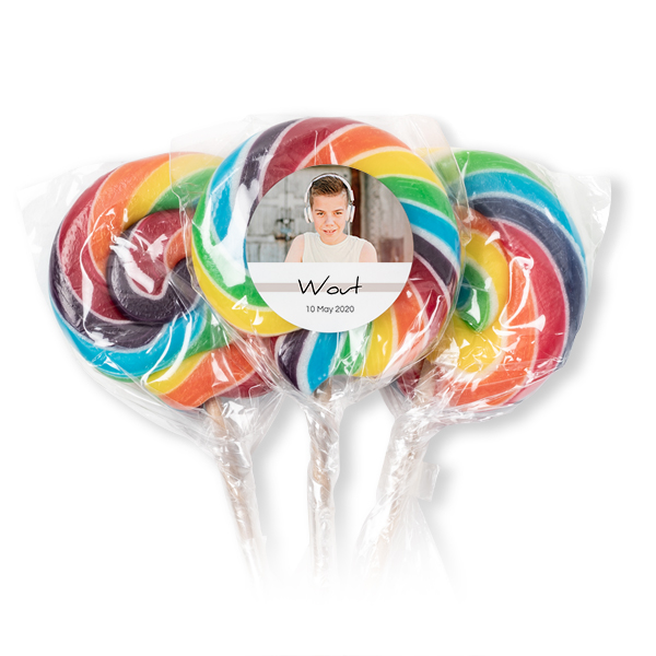 Bunter Lutscher mit Fotoaufkleber personalisiert - 12 Stk. Bunter Lutscher mit Fotoaufkleber personalisiert - 12 Stk.