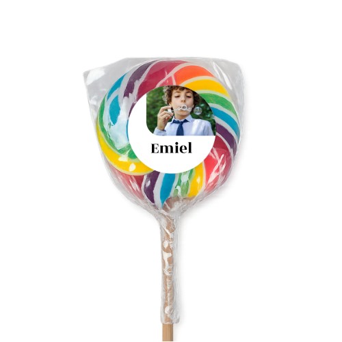 Bunter Lutscher mit Fotoaufkleber personalisiert - 6 Stk. Bunter Lutscher mit Fotoaufkleber personalisiert - 6 Stk.