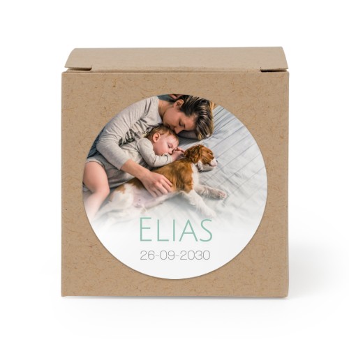 Gaveboks beige med rundt klistremerke - 24 stk