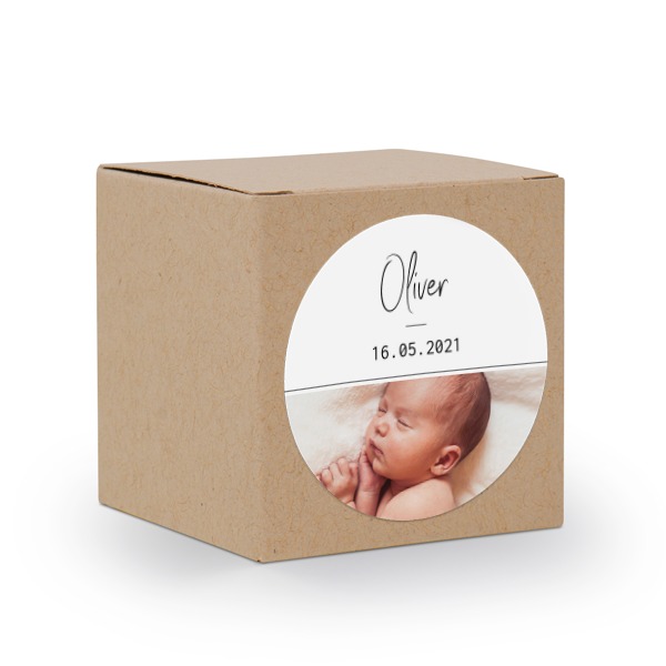 Presentask beige med runt klistermärke - 24 st