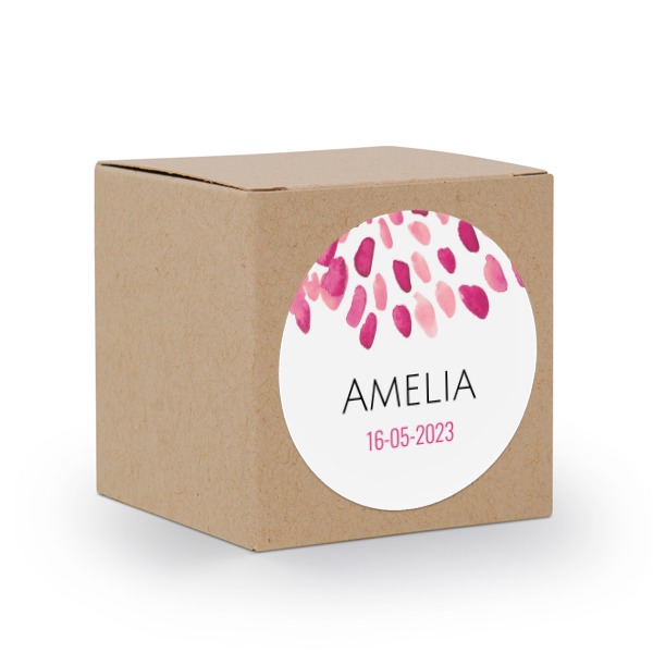 Gaveboks beige med rundt klistremerke - 24 stk