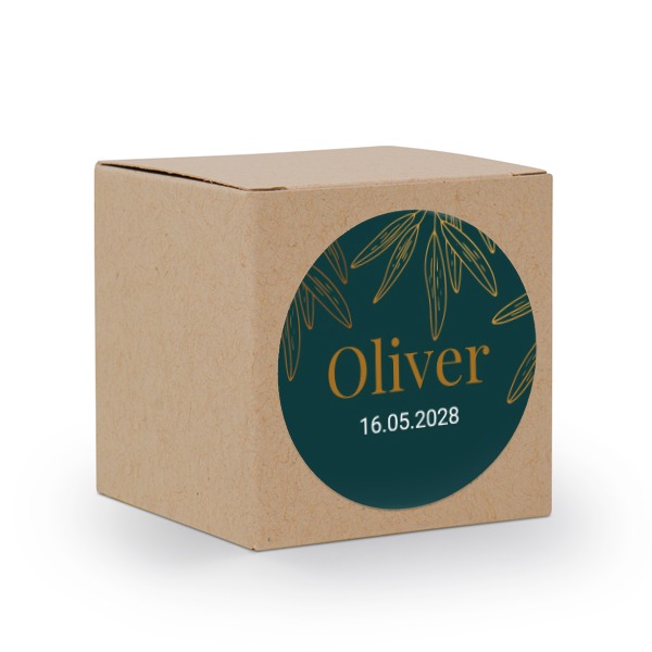 Gaveboks beige med rundt klistremerke - 24 stk