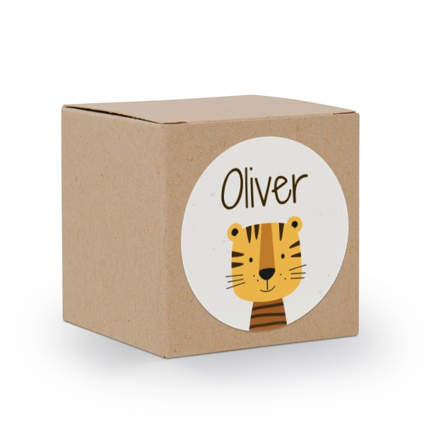 Presentask beige med runt klistermärke - 24 st