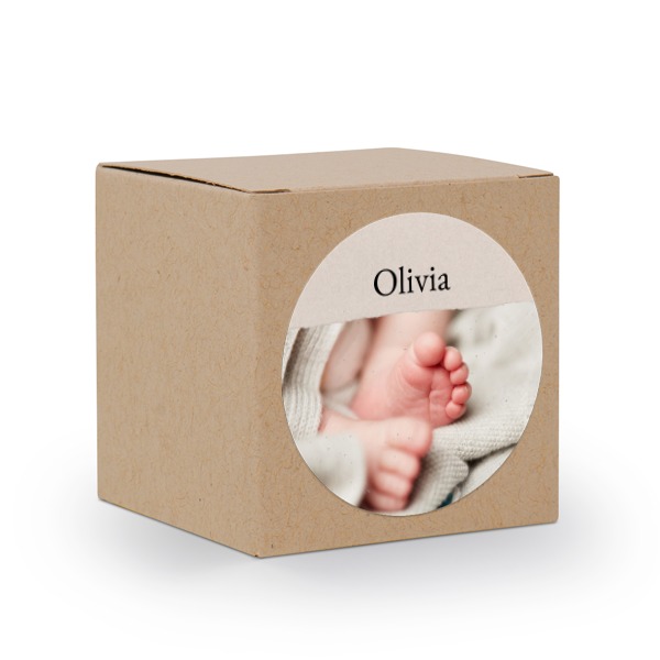 Presentask beige med runt klistermärke - 24 st