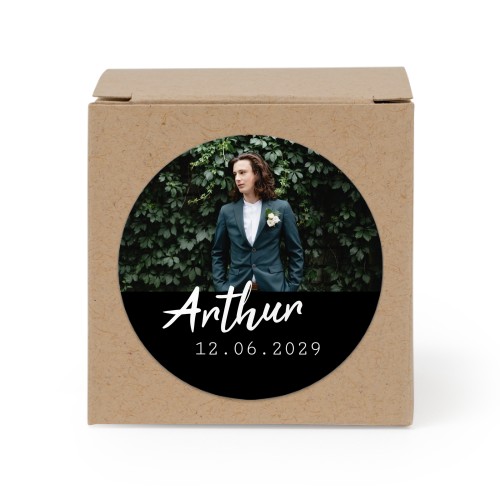 Presentask beige med runt klistermärke - 24 st