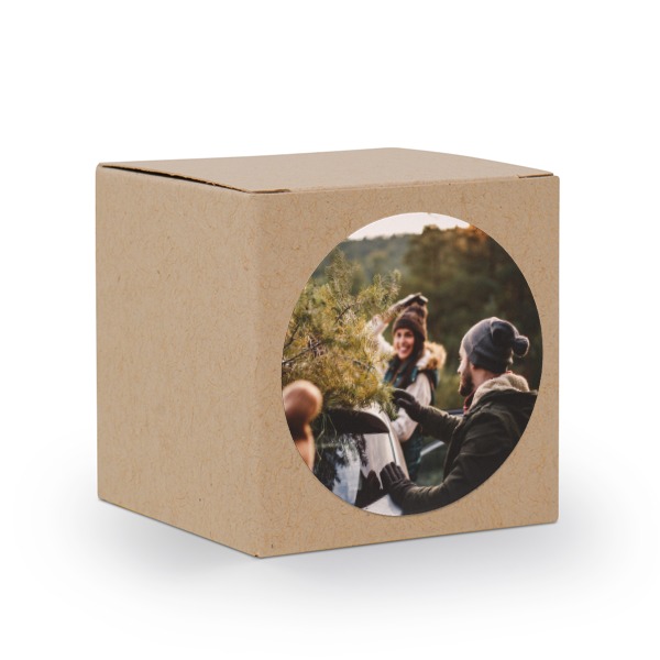 Gaveæske beige med rundt klistermærke - set of 24