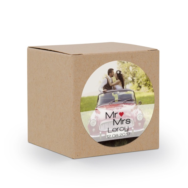 Partybox Braunes Kraftpapier mit Sticker rund - 24 Stk.