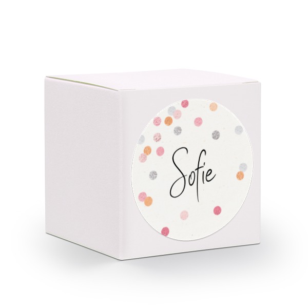 Gaveæske hvid med rundt klistermærke - 24 stk