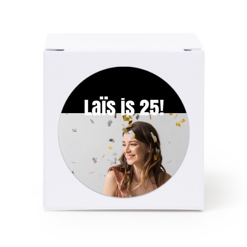 Partybox Weiss mit Sticker rund - 24 Stk.