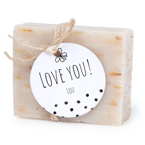 Såpestykke med rund etikett (sett à 6)