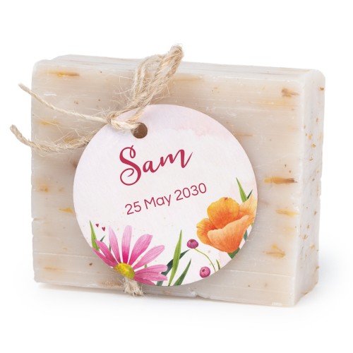 Såpestykke med rund etikett (sett à 6)