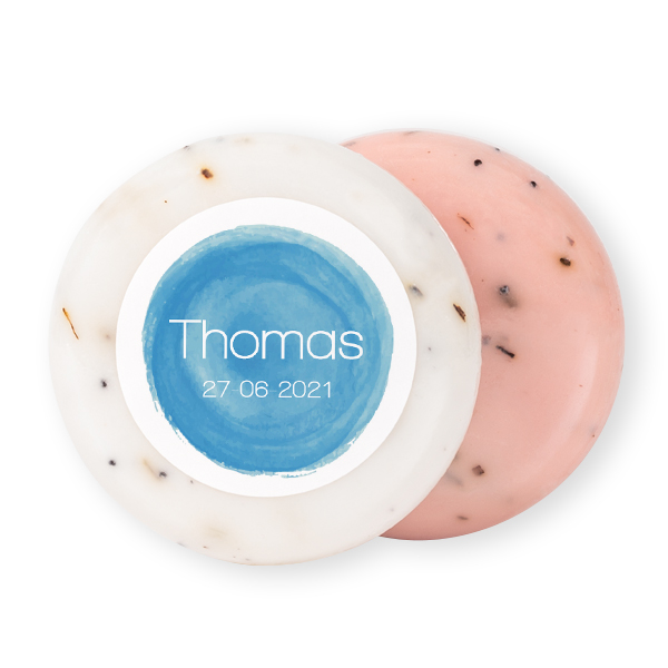 Rund såpe med klistremerke - 12 stk