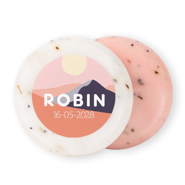 Rund sæbe med klistermærke - 12 stk