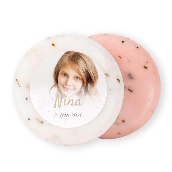 Rund sæbe med klistermærke - 12 stk