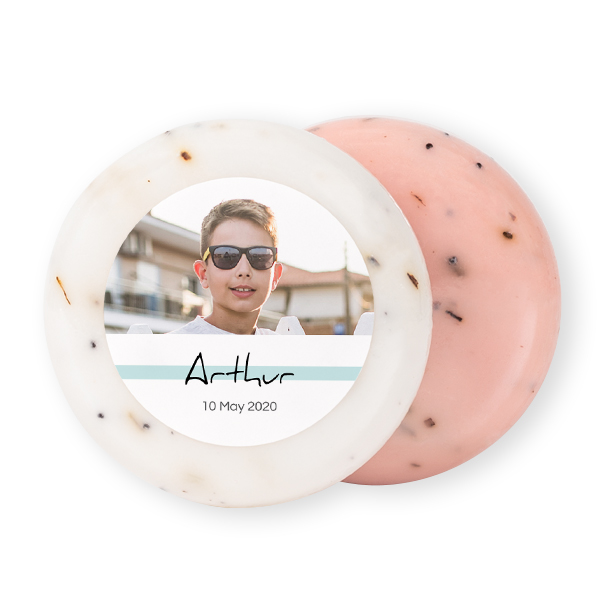 Rund sæbe med klistermærke - 12 stk Rund sæbe med klistermærke - 12 stk