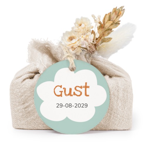 Tvålar i beige tygförpackningar med rund etikett (6 st)