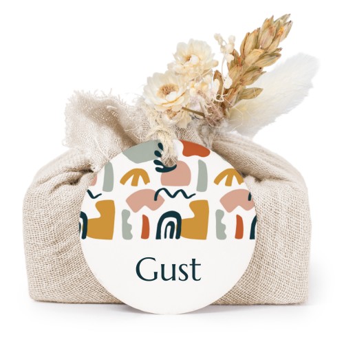 Lot de 6 savons avec emballage en coton beige et étiquettes rondes