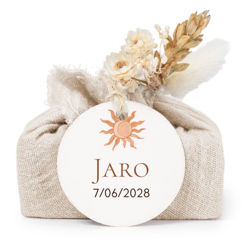 Beige cotton wrapped soaps with round label (6 pcs)