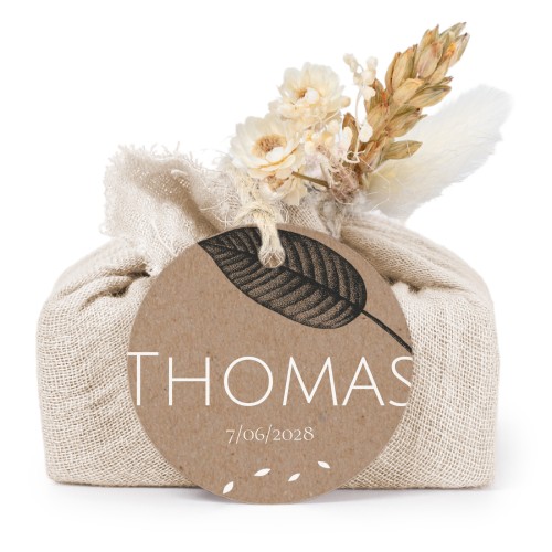 Beige cotton wrapped soaps with round label (6 pcs)