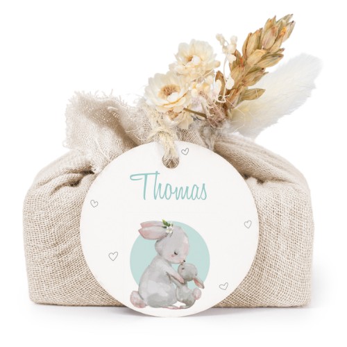 Sæber i beige stofindpakninger med rundt mærke (sæt á 6)