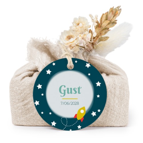 Beige cotton wrapped soaps with round label (6 pcs)