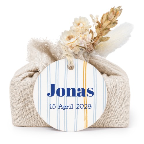 Zeepjes in beige tetra doekje met rond label (set van 6)
