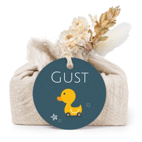 Tvålar i beige tygförpackningar med rund etikett (6 st)