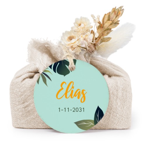 Tvålar i beige tygförpackningar med rund etikett (6 st)