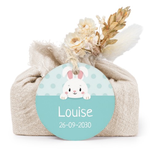 Tvålar i beige tygförpackningar med rund etikett (6 st)