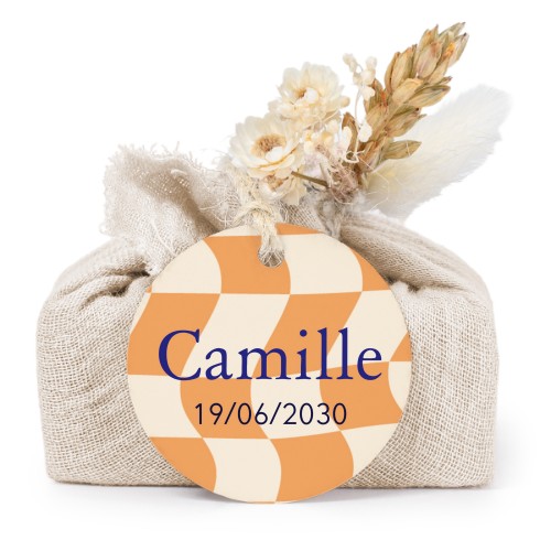 Lot de 6 savons avec emballage en coton beige et étiquettes rondes