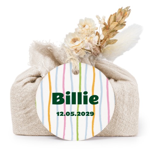 Zeepjes in beige tetra doekje met rond label (set van 6)