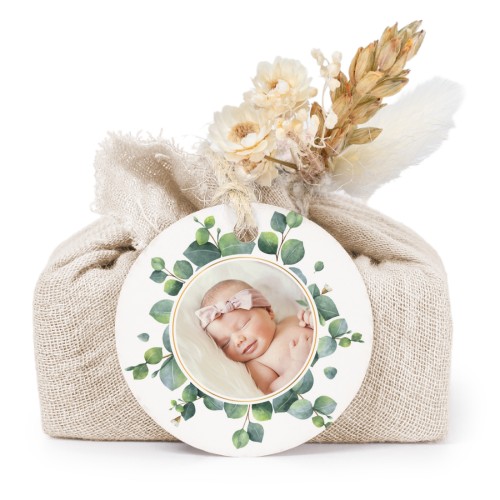 Zeepjes in beige tetra doekje met rond label (set van 6)