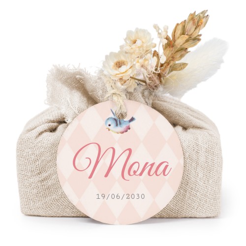 Tvålar i beige tygförpackningar med rund etikett (6 st)