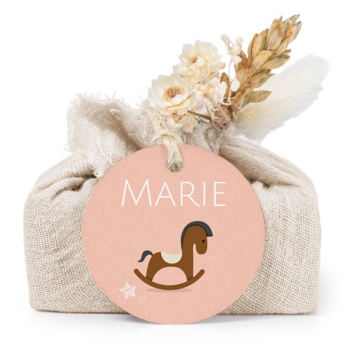 Tvålar i beige tygförpackningar med rund etikett (6 st)