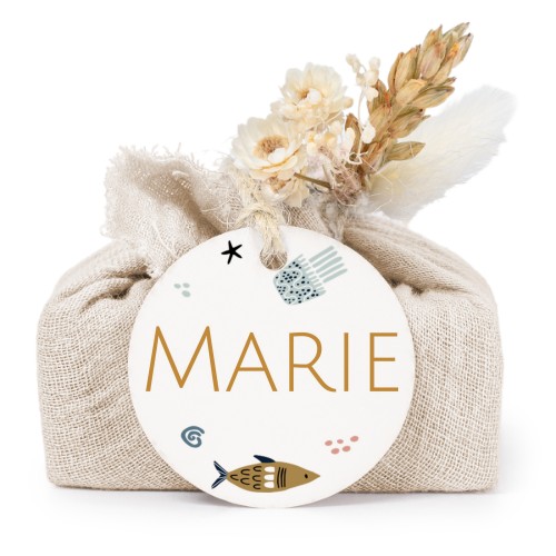 Sæber i beige stofindpakninger med rundt mærke (sæt á 6)