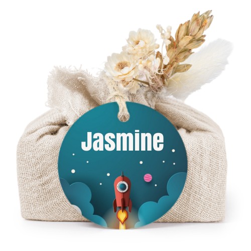 Beige cotton wrapped soaps with round label (6 pcs)