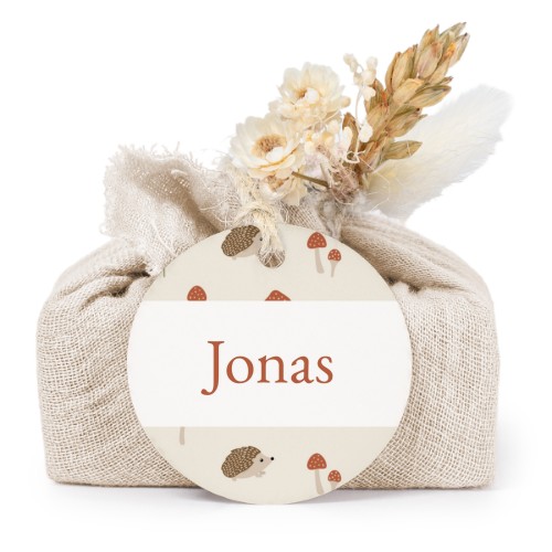 Lot de 6 savons avec emballage en coton beige et étiquettes rondes