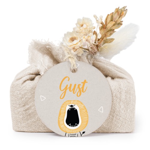 Sæber i beige stofindpakninger med rundt mærke (sæt á 6)