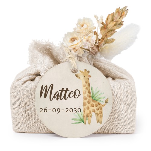 Såper i beige stoffinnpakninger med rundt merke (sett à 6)